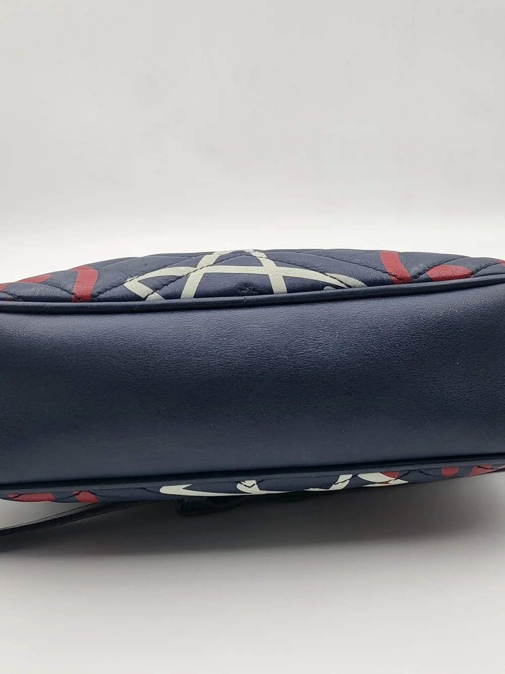 GUCCI Blue Ghost Print Quilted Leather Marmont Metalasse Bag, Authentic w/COA.